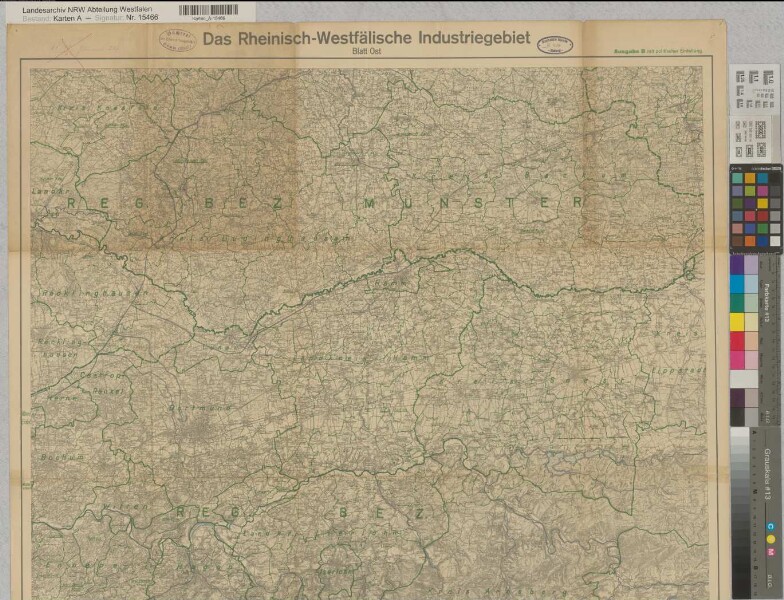 Rheinisch-Westfälisches Industriegebiet Übersichtskarte mit Verwaltungsgrenzen (politische Einteilung) (Teil Ost) 1929 1 : 100 000 108 x 80 farb. Druck (Reichsamt für Landesaufnahme, Berlin) B Nr. 414