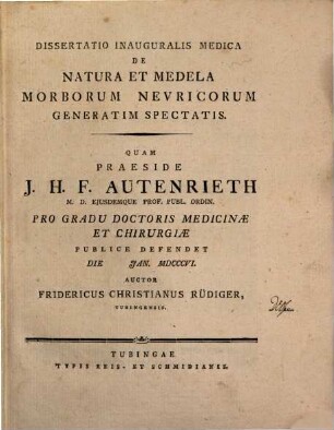 Dissertatio inauguralis medica de natura et medela morborum nevricorum generatim spectatis