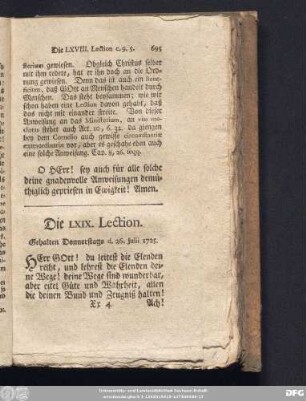 Die LXIX. Lection. Gehalten Donnerstags d. 26. Julii 1725.