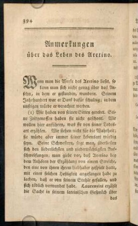 394-396, Anmerkungen über das Leben des Aretino.
