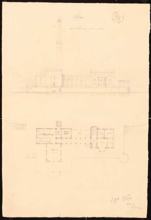 Dampfmaschinenhaus: Ansicht, Grundriss