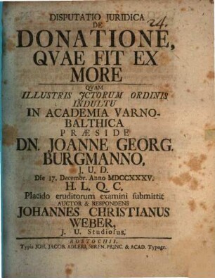 Disp. iur. de donatione, quae fit ex more