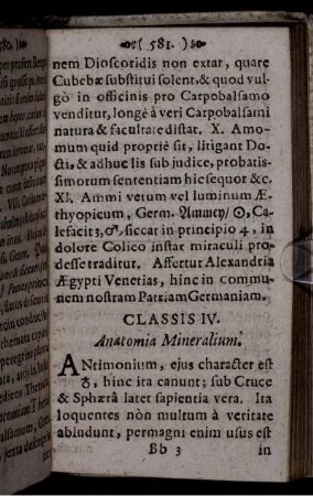Classis IV. Anatomia Mineralium