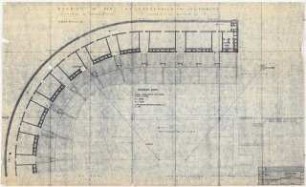 Fußballstadion in der Kongresshalle, Nürnberg: Grundriss 3.OG Oberring B, Deckblatt zu Blatt Nr. A3 mit Angaben technischer Daten und Beleuchtungsvorschlag für die Flutlichtanlage Siemens-Schuckert Werke, 1:200