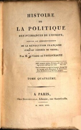 Histoire de la politique des puissances de l'Europe : depuis le commencement de la révolution Française jusqu'au Congrès de Vienne, 4