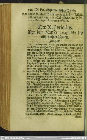 Der X. Periodus. Von dem Kayser Leopoldo biß auf unsere Zeiten