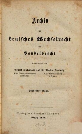 Archiv für deutsches Wechselrecht und Handelsrecht, 7. 1858