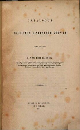 Catalogus craniorum diversarum gentium quae collegit J. van der Hoeven