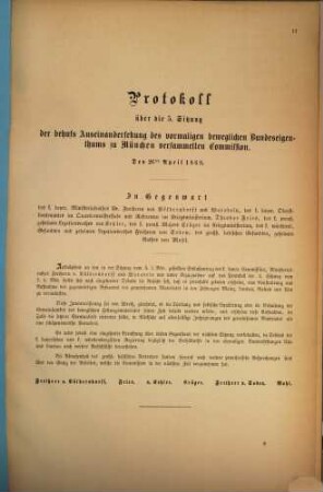 Protokoll über die ... Sitzung der behufs Auseinandersetzung des Vormaligen Beweglichen Bundeseigenthums zu München versammelten Commission, 5. 1869, 26. Apr.