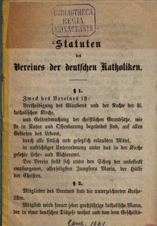 Statuten des Vereins der Deutschen Katholiken