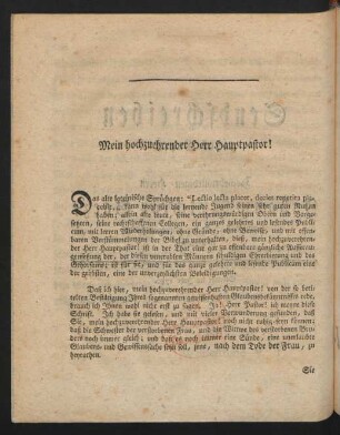 Mein Hochzuehrender Herr Hauptpastor!