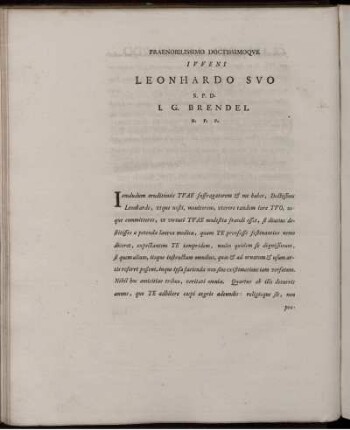 Praenobilissimo Doctissimoqve ivveni Leonhardo Svo S.P.D. I. G. Brendel