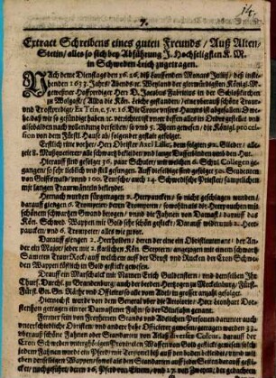 Extract eines Schreibens eines guten Freundes auß Alten-Stetin