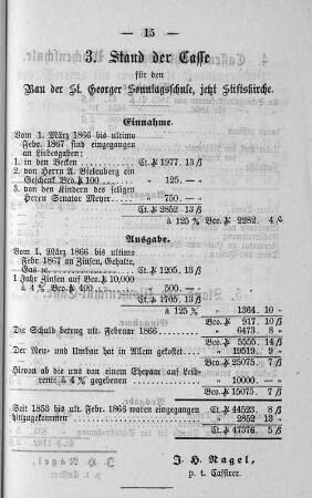 6. Cassenbericht des Vereins für confirmirte Sonntagsschüler. Von Ostern 1867 bis Ostern 1868.