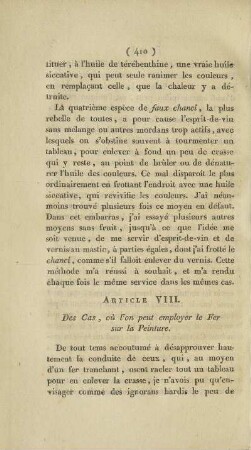 Article VIII. Des Cas, où l'on peut employer le Fer sur la Peinture.