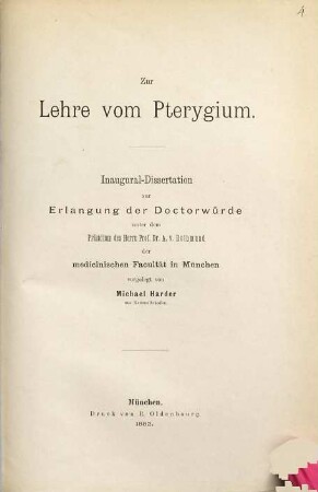 Zur Lehre vom Pterygium : Inaug. Diss.