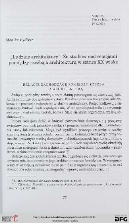 4: "Ludzkie architektury" : ze studiów nad relacjami pomiędzy rzeźbą a architekturą w sztuce XX wieku