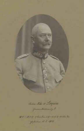 Freiherr Artur von Lupin, Generalleutnant z. D. (zur Disposition), Kommandeur der 18. Landwehr-Division von 1917-1918 in Uniform, Brustbild in Halbprofil