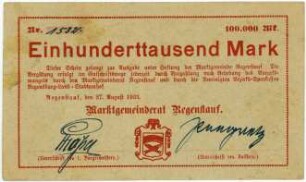 Geldschein / Notgeld, 100.000 Mark, 27.8.1923