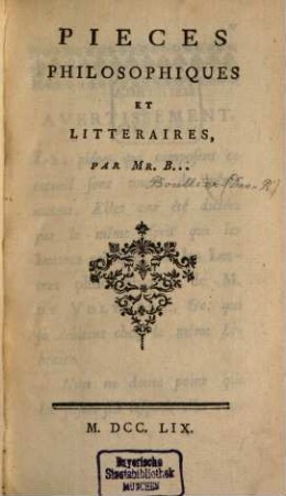 Pièces philosophiques et litteraires