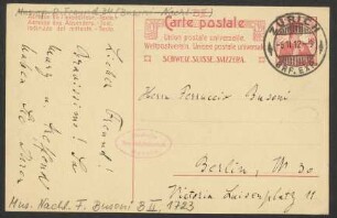 Postkarte an Ferruccio Busoni : 06.02.1912