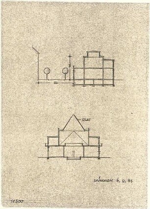 Fischer, Theodor; München, Alter Botanischer Garten; Neues Ausstellungsgebäude (ehem. Glaspalast) - Schnitte