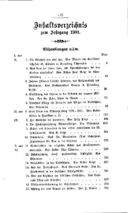 Inhaltsverzeichnis zum Jahrgang 1901