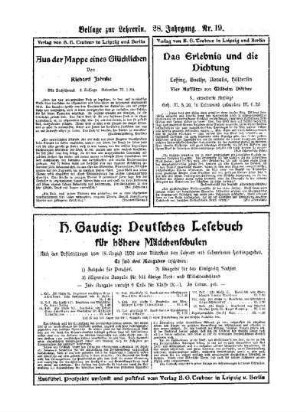 Beilage zur Lehrerin : 28.Jahrgang Nr.19