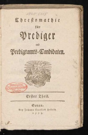 Th. 1: Chrestomathie für Prediger und Predigtamts-Candidaten
