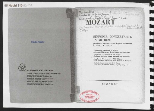 Sinfonia Concertante in Mi bem. : per oboe, clarinetto, corno, fagotto e orchestra : K. 297b - K. Anh. 9