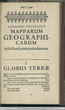 Catalogus Universalis Mapparum Geographicarum in Hollandia praecipue editarum