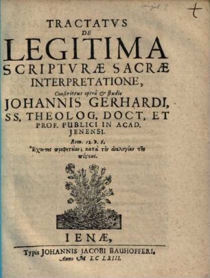 Tractatus De Legitima Scripturae Sacrae Interpretatione