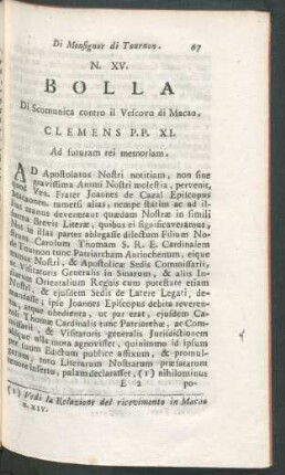 N. XV. Bolla di scomunica il vescovo di Macao.