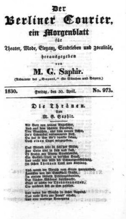 No. 973, Freitag, den 30. April 1830