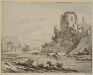 Flusslandschaft mit Burgruine