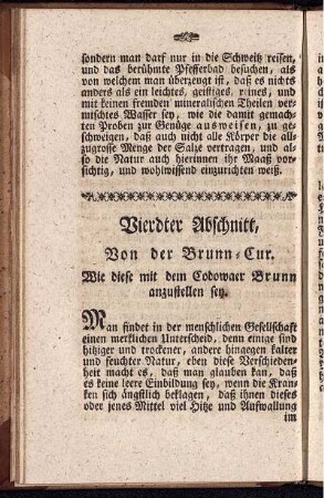 Vierdter Abschnitt, Von der Brunn-Cur. Wie diese mit dem Codowaer Brunn anzustellen sey.