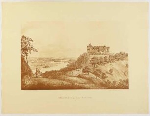 Das Schloss Scharfenberg bei Meißen von Nordwesten, Blick in das Elbtal, aus der Mappe: Dresdens Umgebung in Landschaftsbildern, Anfang 19. Jahrhundert