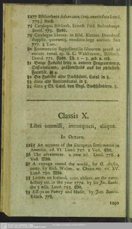 Classis X. Libri ommissi, incompacti, aliique