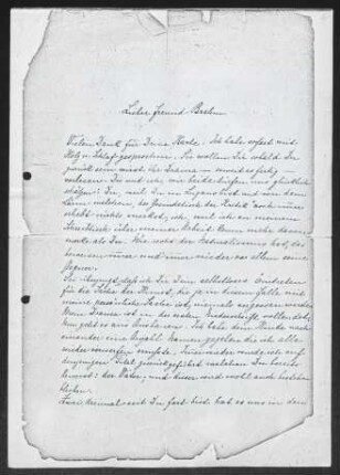 Brief von Gerhart Hauptmann an Otto Brahm