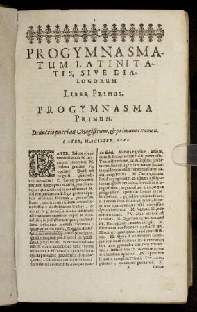 Progymnasma Primus. - Progymnasma Vicesimum Quintum.