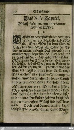 Das XIV. Capitel. Schiff-fahrten, eine unerkannte Wolthat Gottes