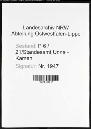 Sterberegister Standesamt Unna-Kamen