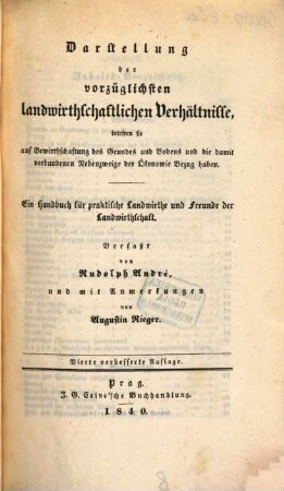 Darstellung der vorzüglichsten landwirthschaftlichen Verhältnisse