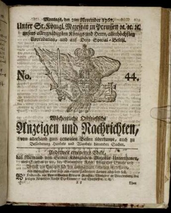 No. 44. Montags, den 2ten November 1767.