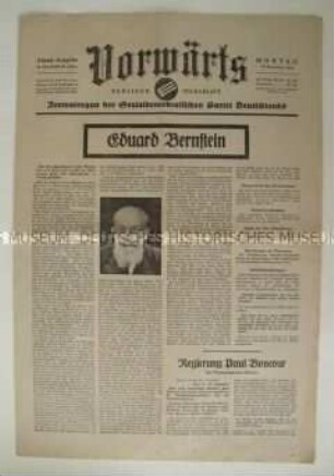 Zentralorgan der SPD "Vorwärts" zum Tod von Eduard Bernstein