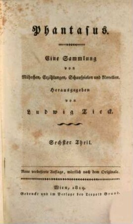 Phantasus : eine Sammlung von Mährchen, Erzählungen, Schauspielen und Novellen, 6