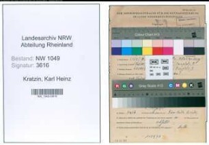 Entnazifizierung Karl Heinz Kratzin , geb. 24.02.1922 (Kaufmaennischer Angestellter)