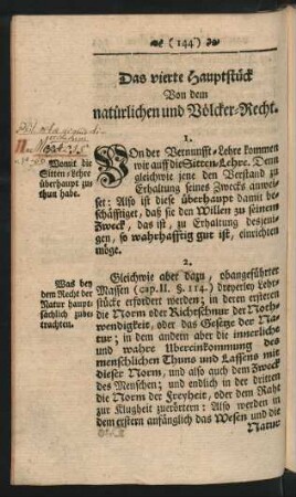 Das vierte Hauptstück Von dem natürlichen und Völcker-Recht