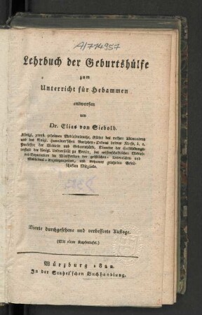 Lehrbuch der Geburtshülfe zum Unterricht für Hebammen