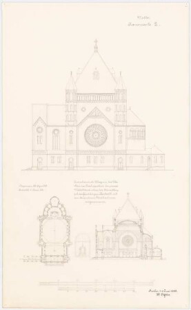 Kirche: Grundriss, Ansicht, Schnitt